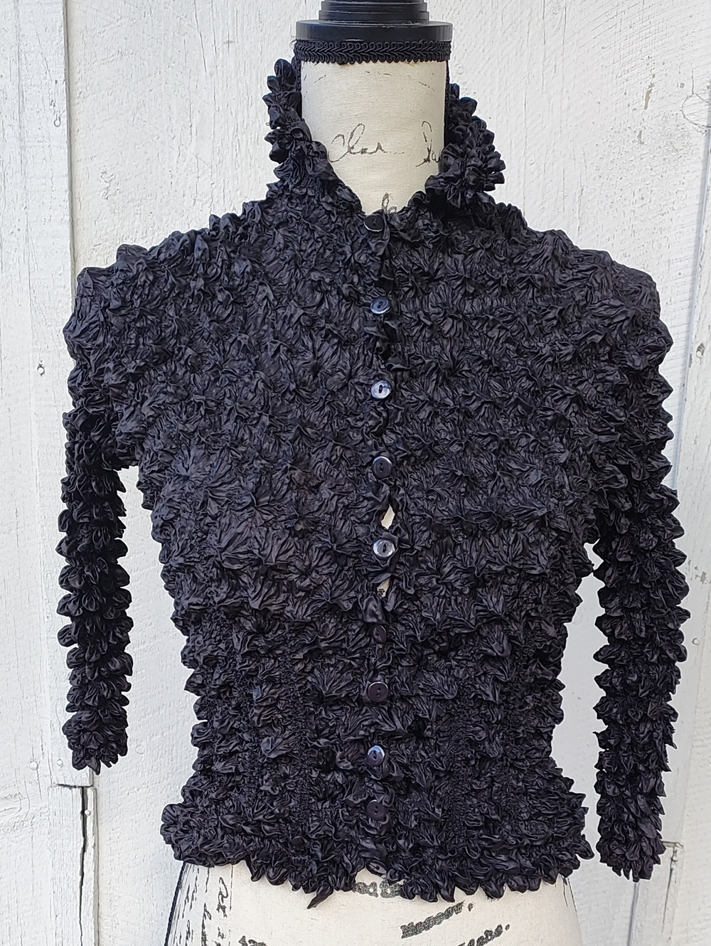 Vintage Y2K Magic Bubble Popcorn Women's Black Button-Down Blouse High Collar